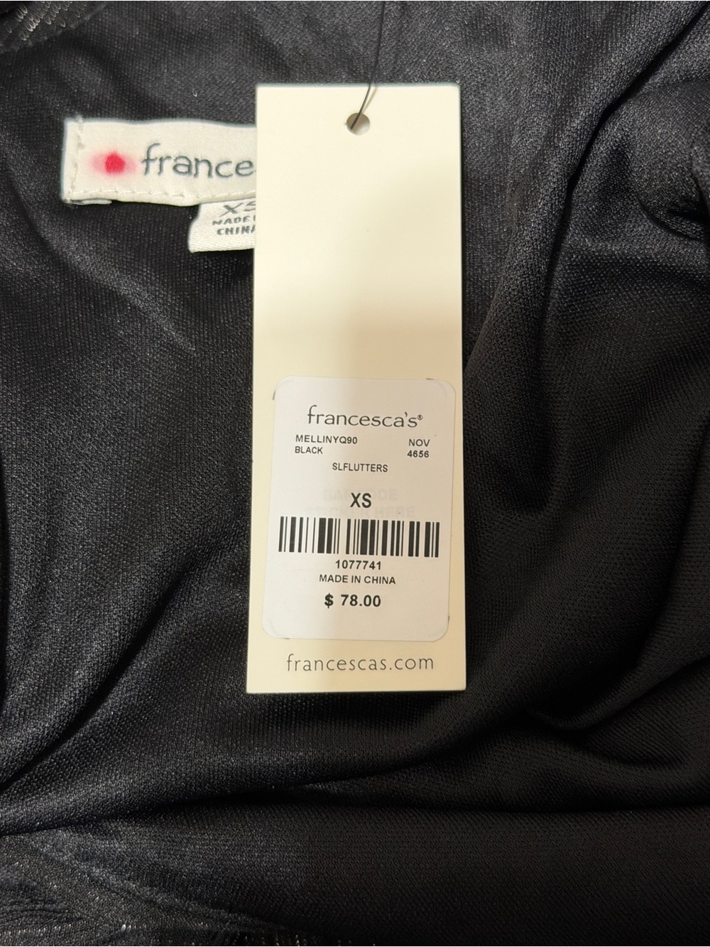 Francesca’s Black Ruffle Flutter Sleeve Tie-Back Ruched Chiffon Midi Dress - Picture 6 of 8
